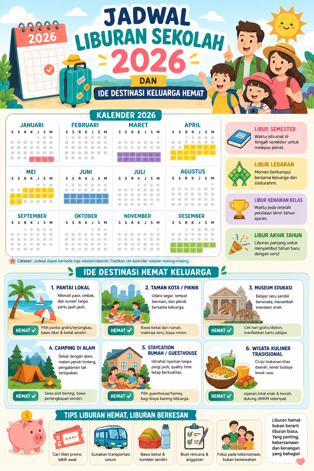 Jadwal Liburan Sekolah 2026 dan Ide Destinasi Keluarga Hemat - liburan
