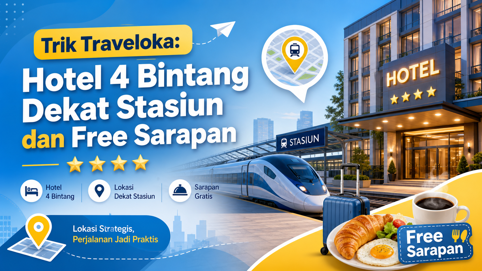 traveloka - Trik Traveloka: Hotel 4 Bintang Dekat Stasiun dan Free Sarapan
