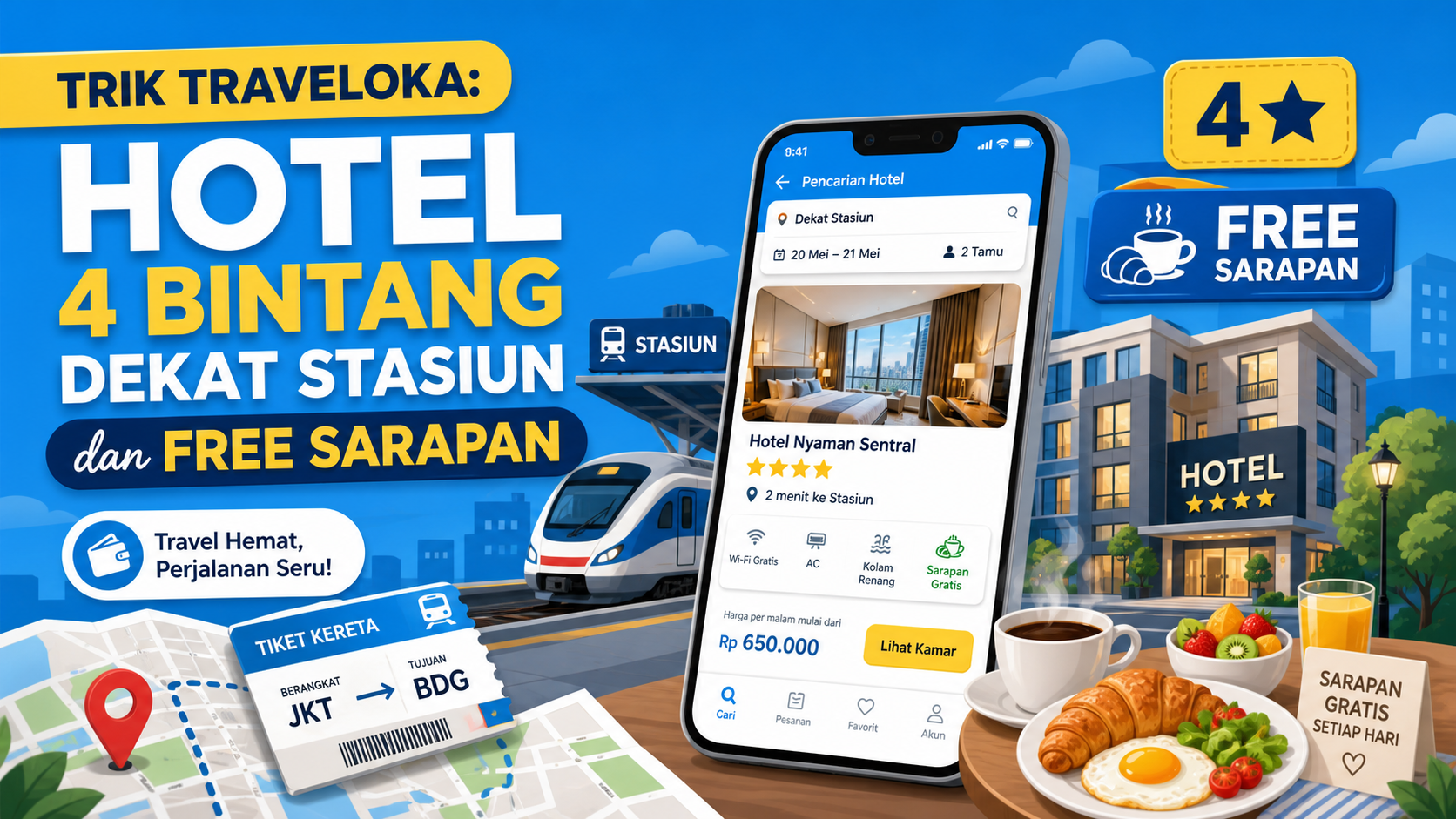 Trik Traveloka: Hotel 4 Bintang Dekat Stasiun dan Free Sarapan - traveloka